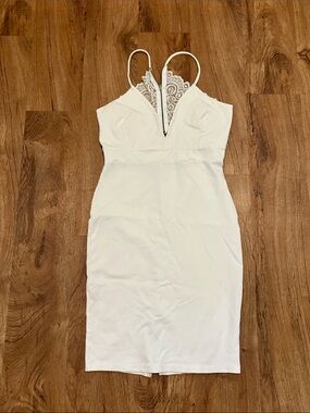 Madrag White Lace-Trim Bodycon Dress large halter style